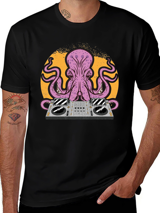 DJ Octopus Graphic Tee - Black Cotton T-Shirt