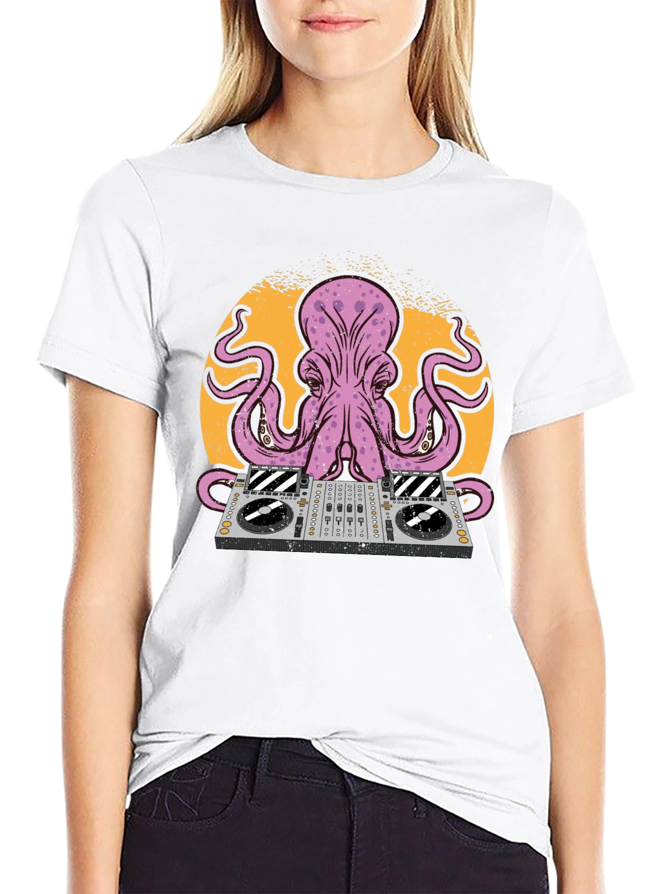 DJ Octopus Graphic Tee - Black Cotton T-Shirt