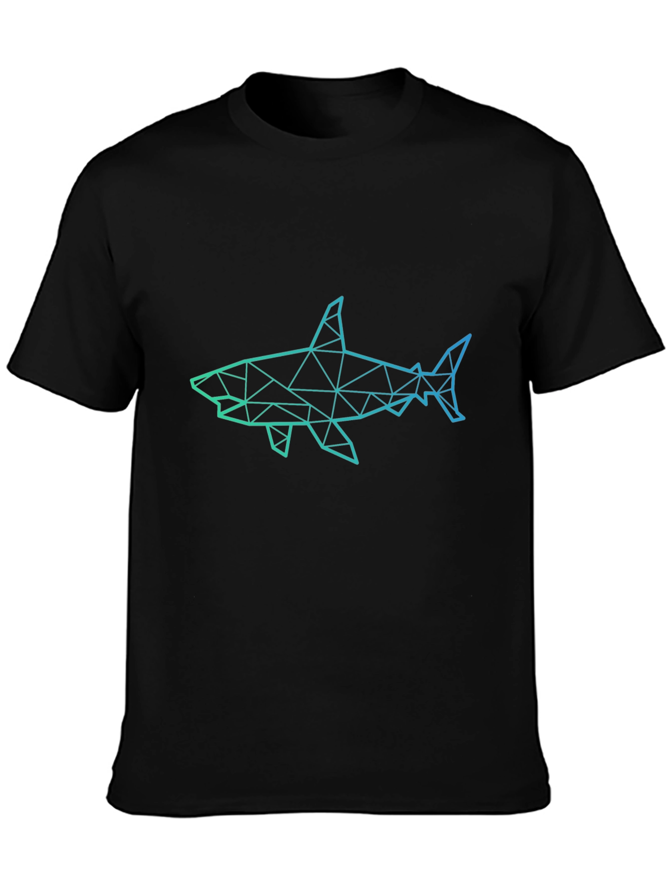 Geometric Shark Graphic Print Black T-Shirt