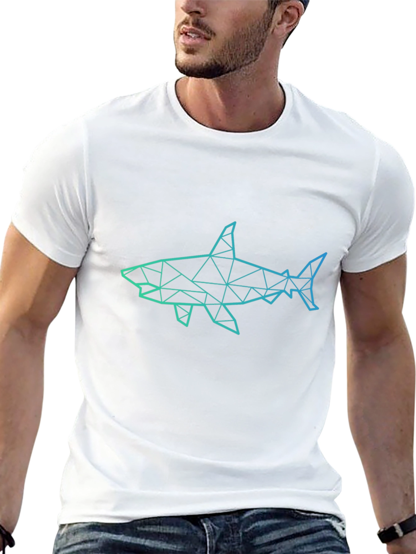 Geometric Shark Graphic Print Black T-Shirt