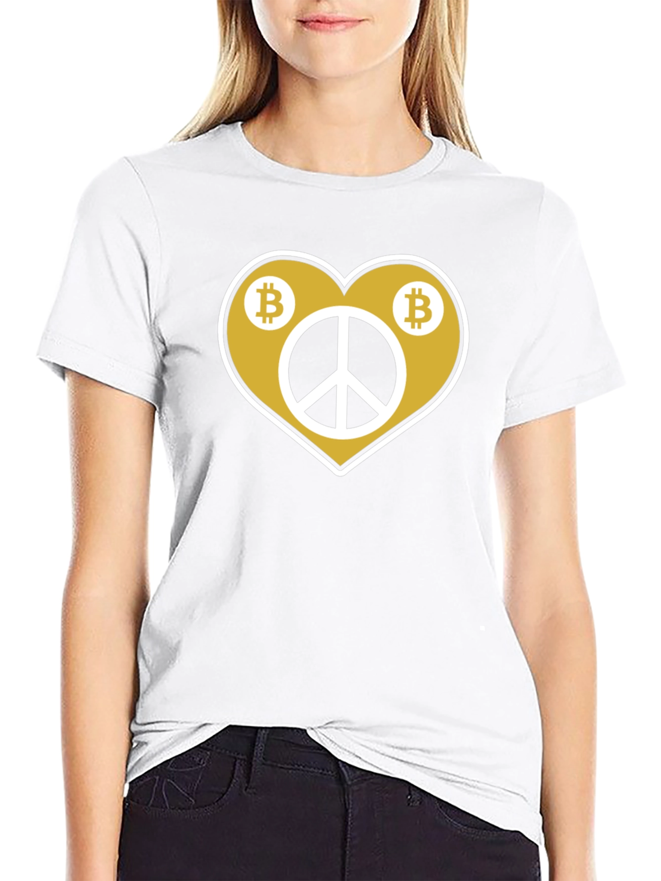 Bitcoin Peace T-Shirt - Crypto Heart Graphic Tee