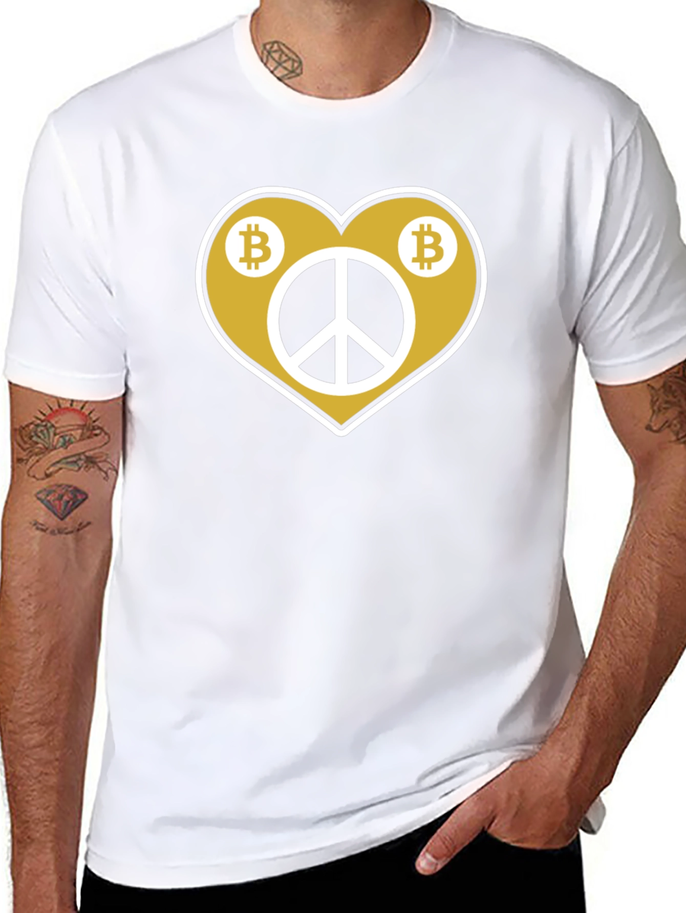 Bitcoin Peace T-Shirt - Crypto Heart Graphic Tee