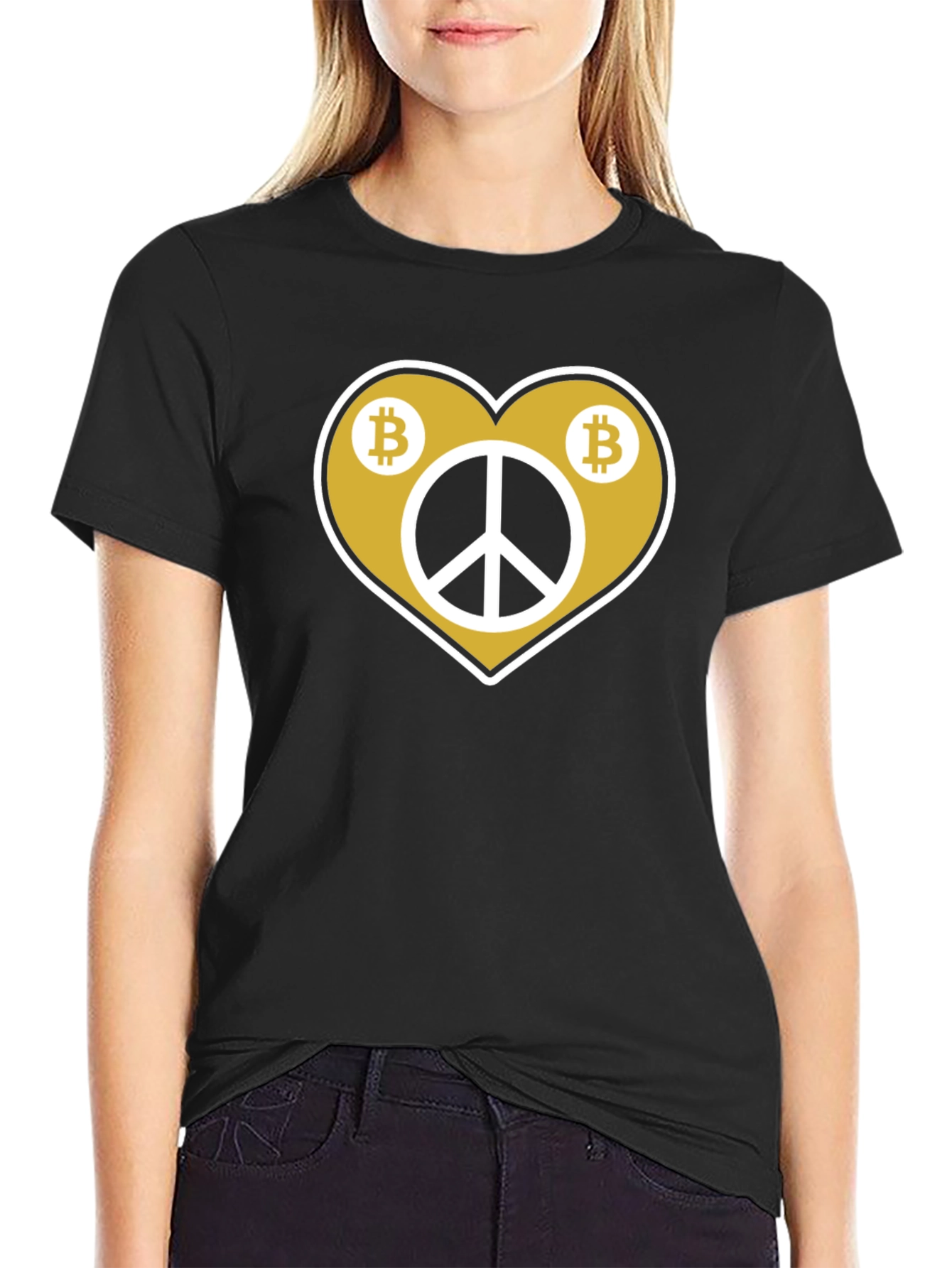 Bitcoin Peace T-Shirt - Crypto Heart Graphic Tee