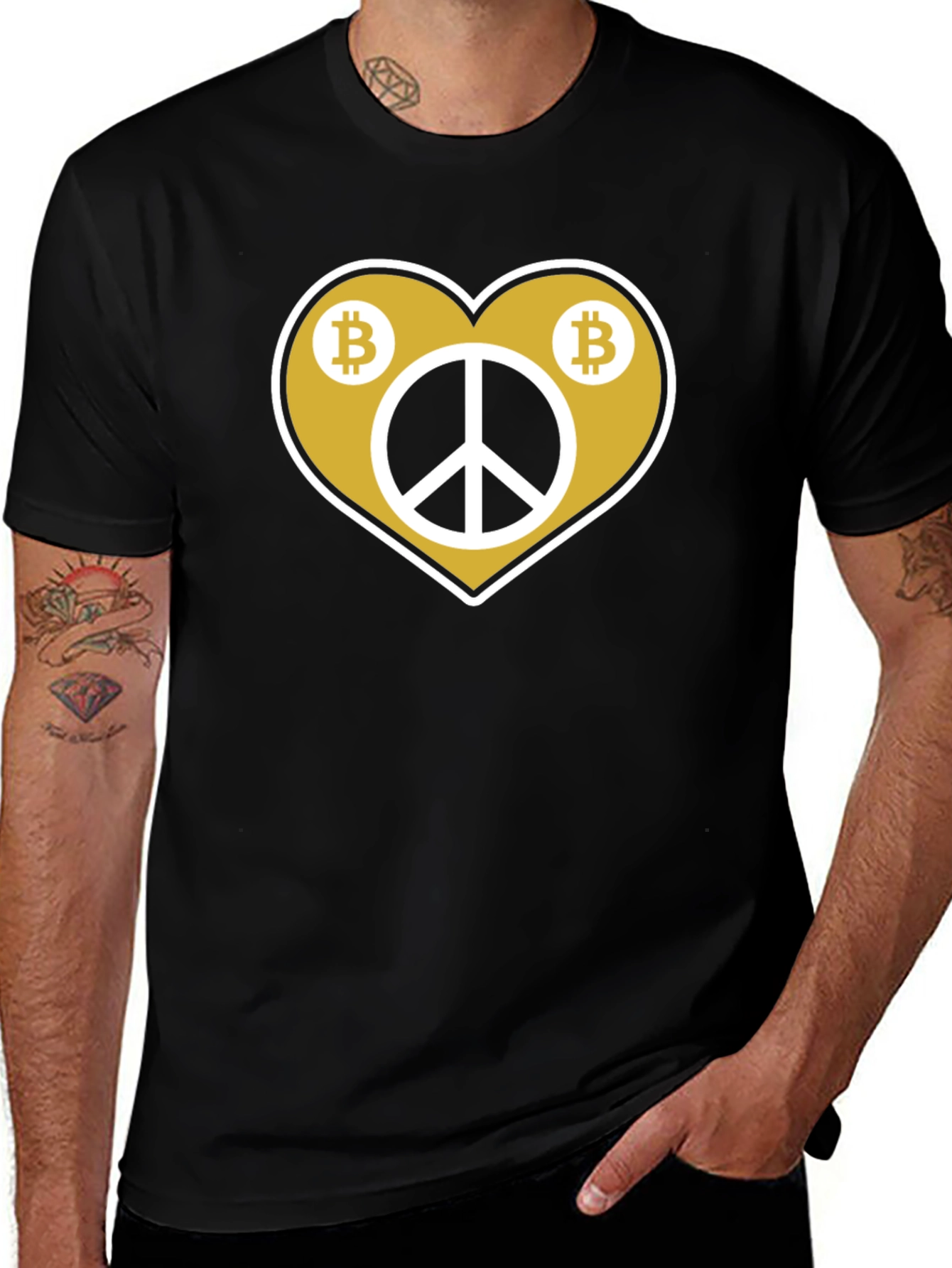 Bitcoin Peace T-Shirt - Crypto Heart Graphic Tee