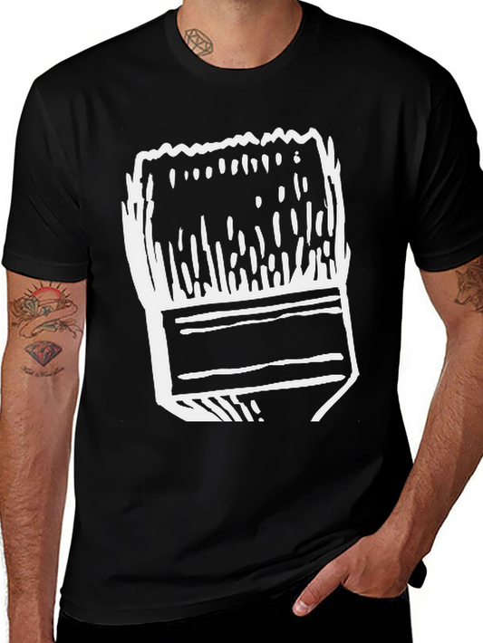 Abstract Paintbrush Graphic Tee - Black Cotton T-Shirt