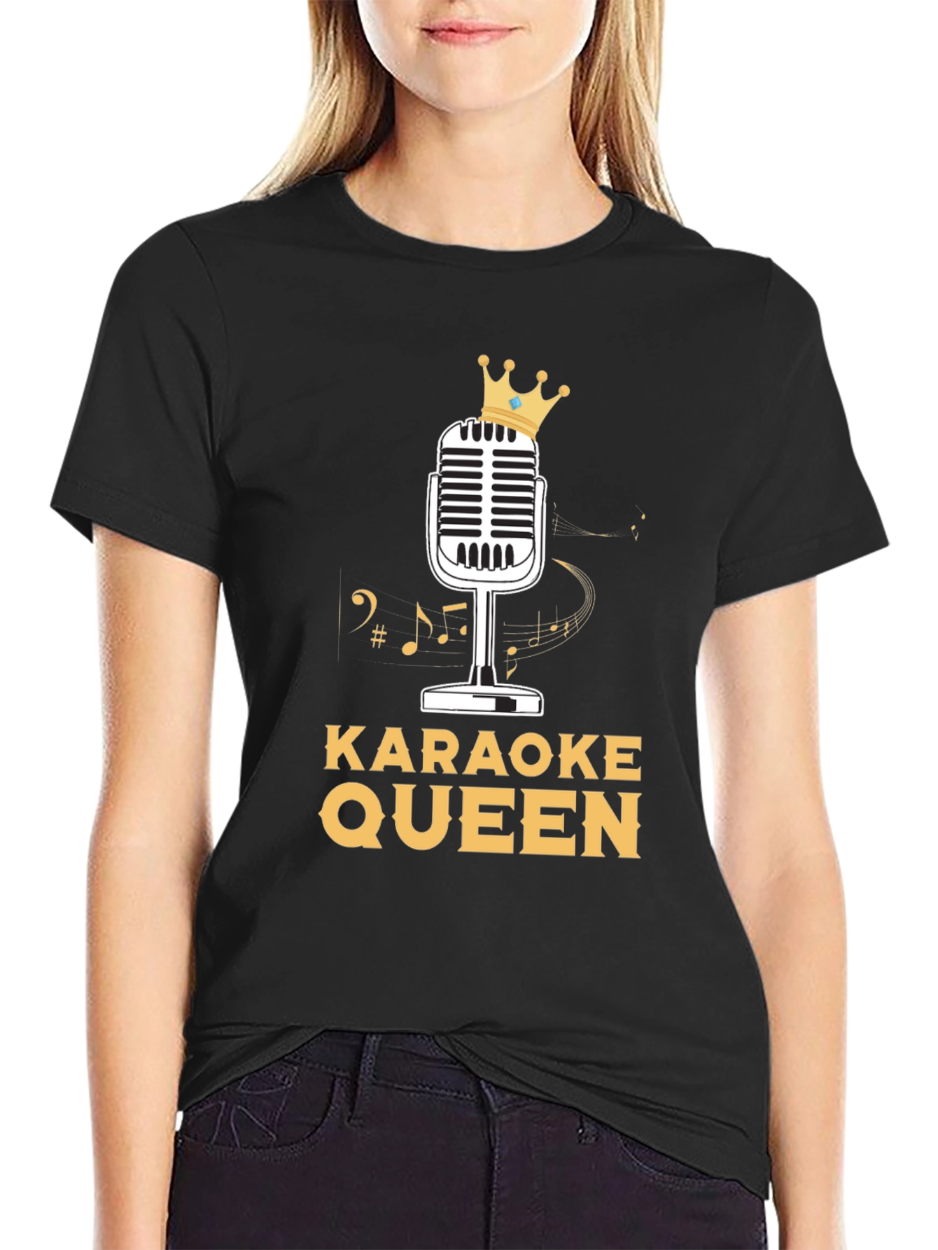 Karaoke Queen T-Shirt - Crowned Microphone Design