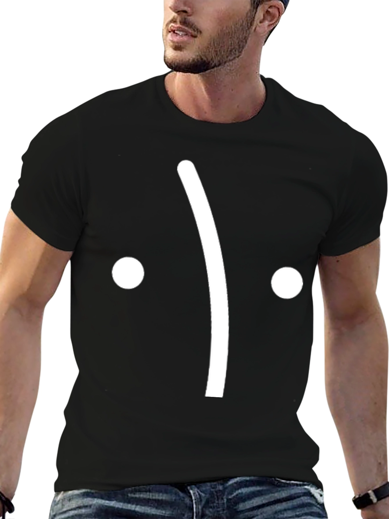 Sad Face Graphic Tee - Black Cotton T-Shirt