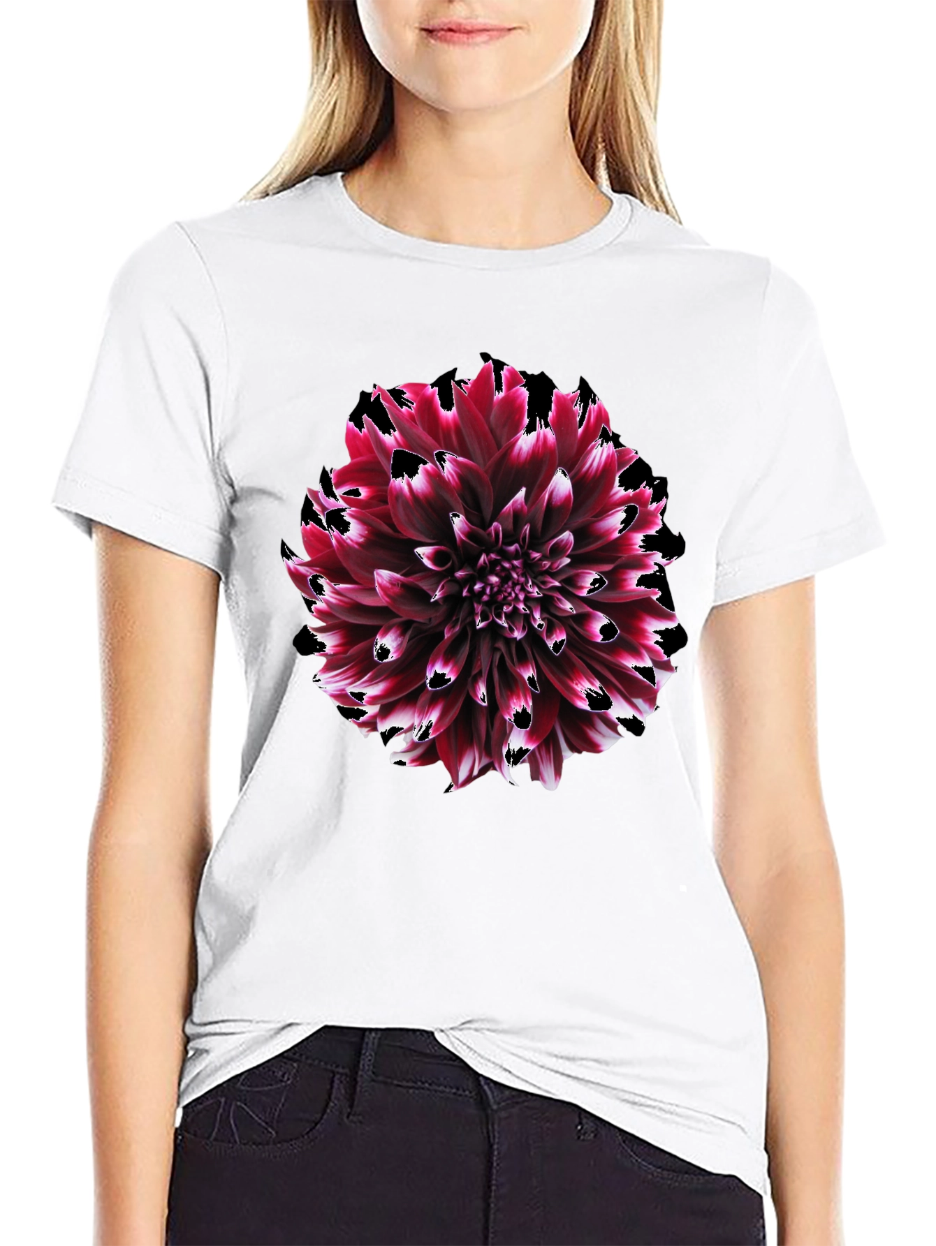Burgundy Dahlia Graphic Tee - Stylish Floral Print