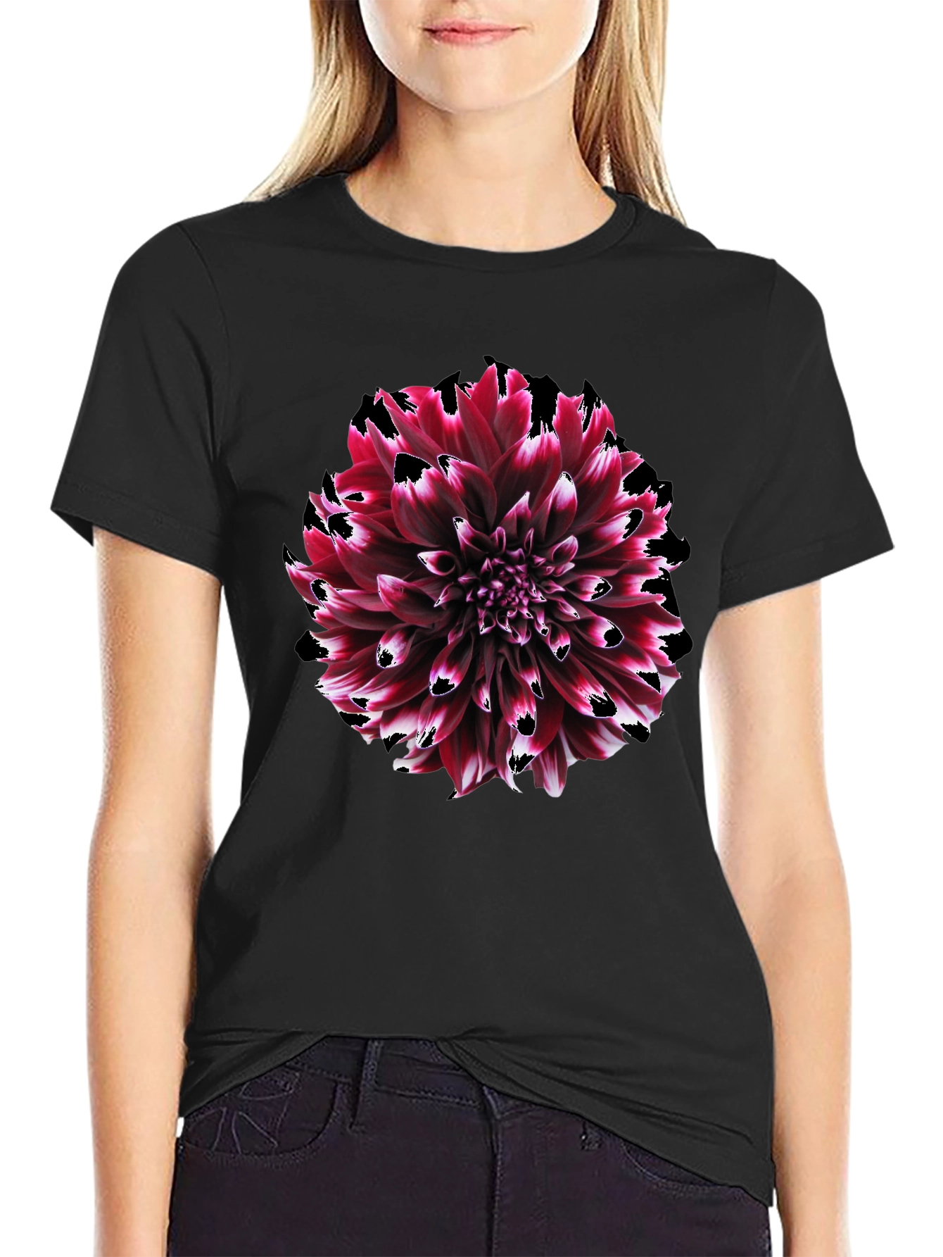 Burgundy Dahlia Graphic Tee - Stylish Floral Print