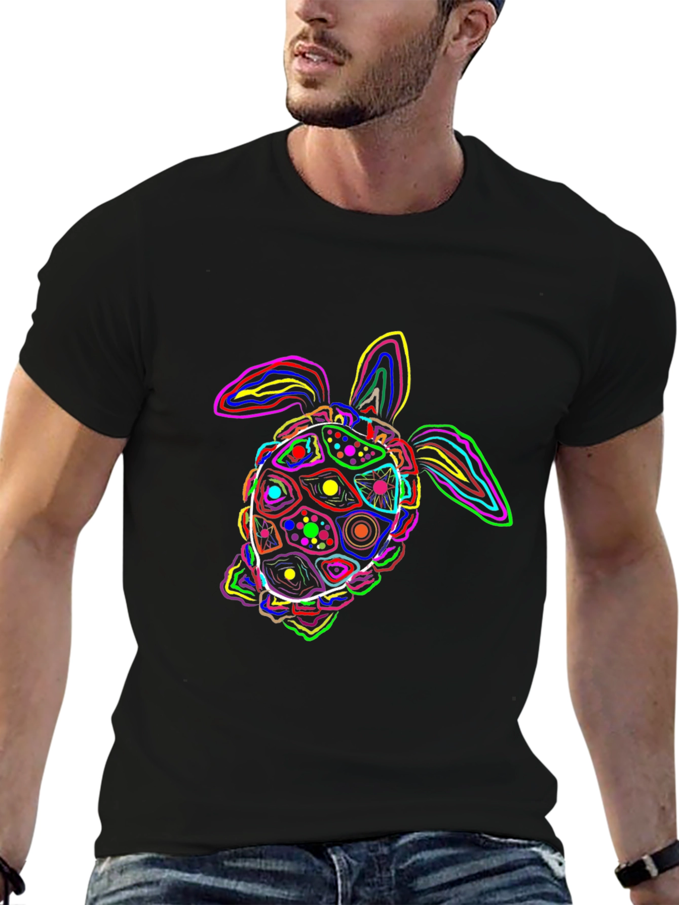 Neon Turtle Graphic Black T-Shirt