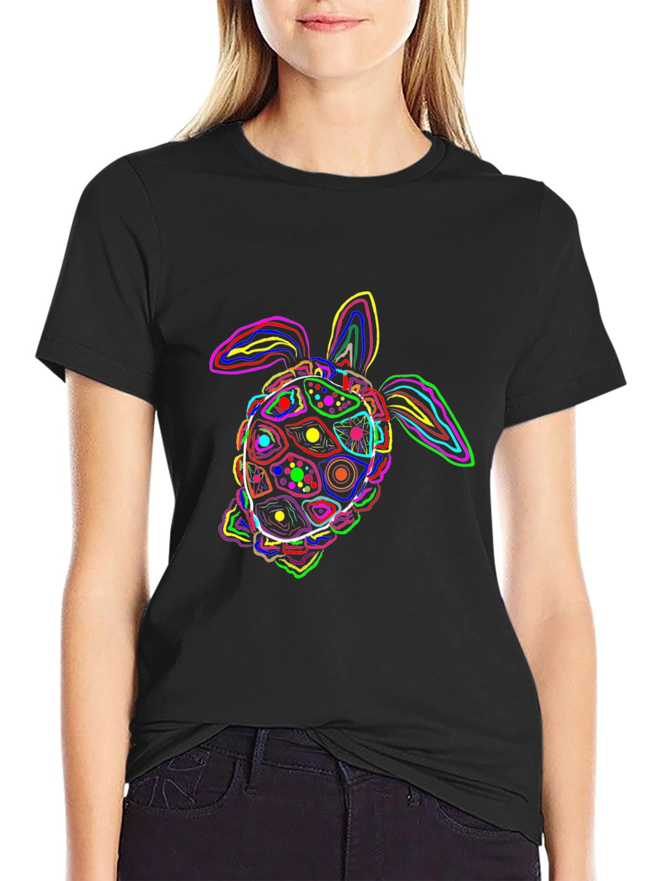 Neon Turtle Graphic Black T-Shirt