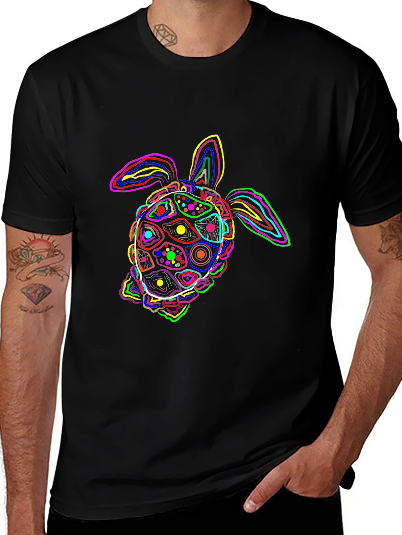 Neon Turtle Graphic Black T-Shirt