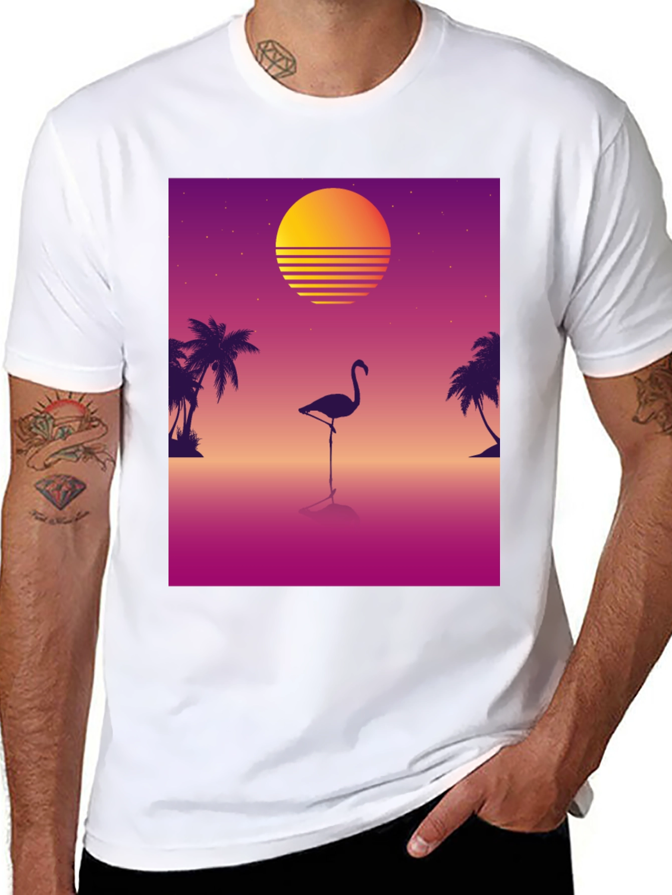 Retro Flamingo T-Shirt: 80s Sunset Style