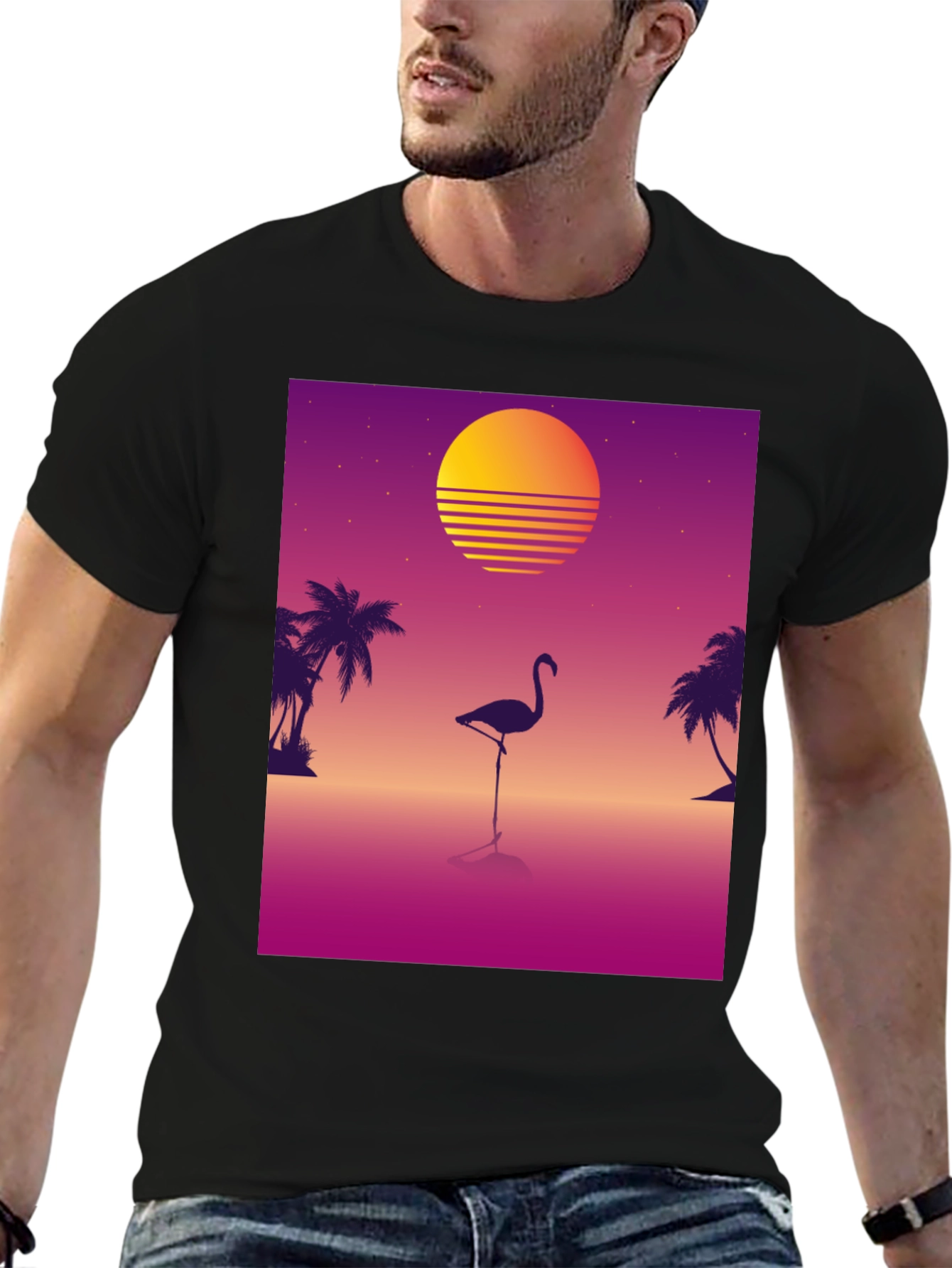 Retro Flamingo T-Shirt: 80s Sunset Style