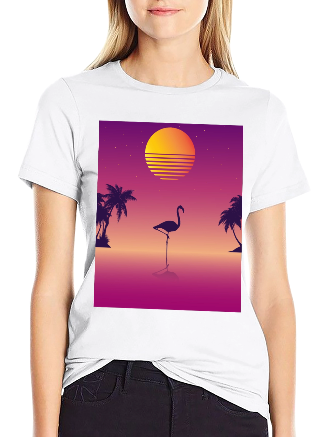 Retro Flamingo T-Shirt: 80s Sunset Style