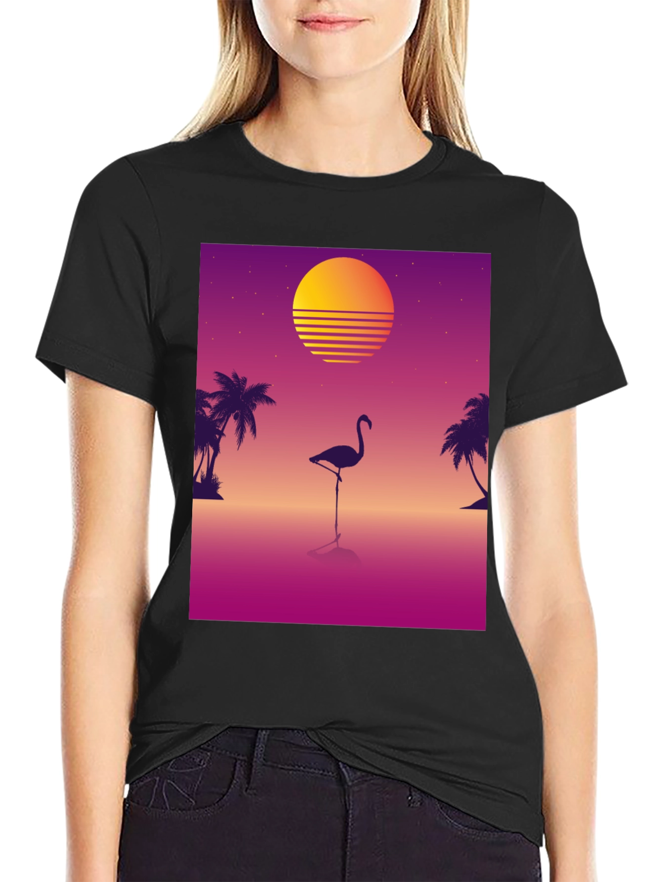 Retro Flamingo T-Shirt: 80s Sunset Style