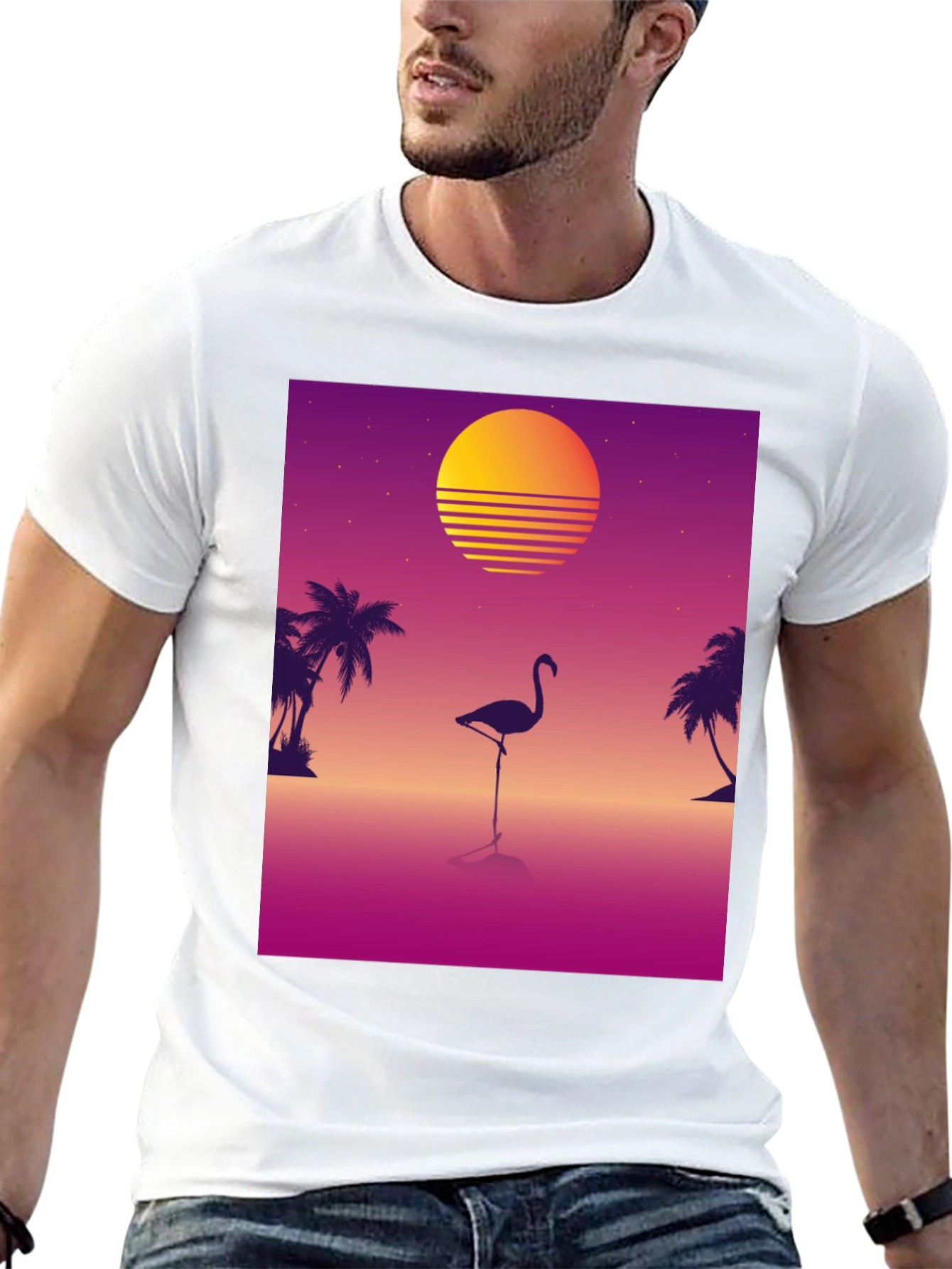 Retro Flamingo T-Shirt: 80s Sunset Style