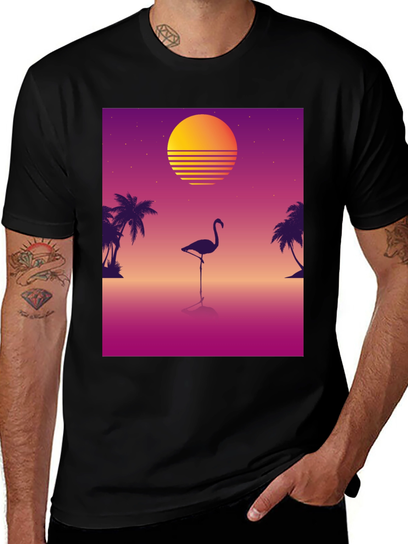 Retro Flamingo T-Shirt: 80s Sunset Style