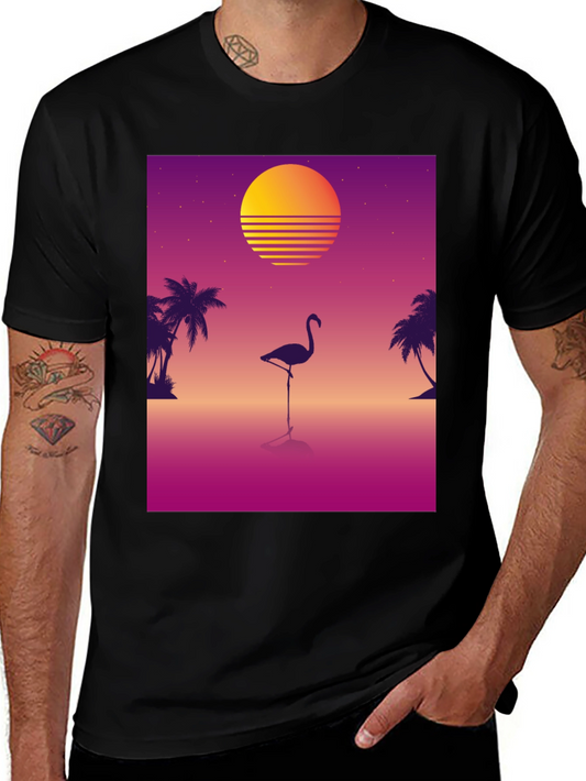 Retro Flamingo T-Shirt: 80s Sunset Style
