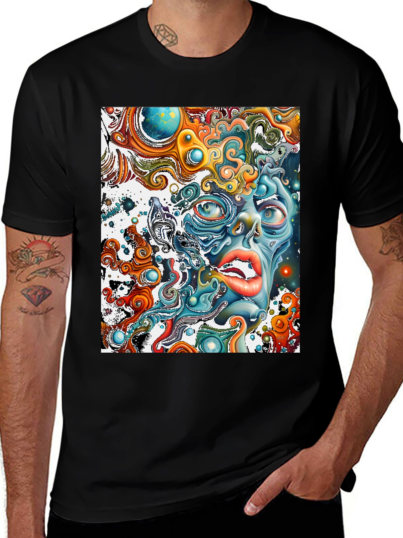 Surreal Face Graphic T-Shirt - Black