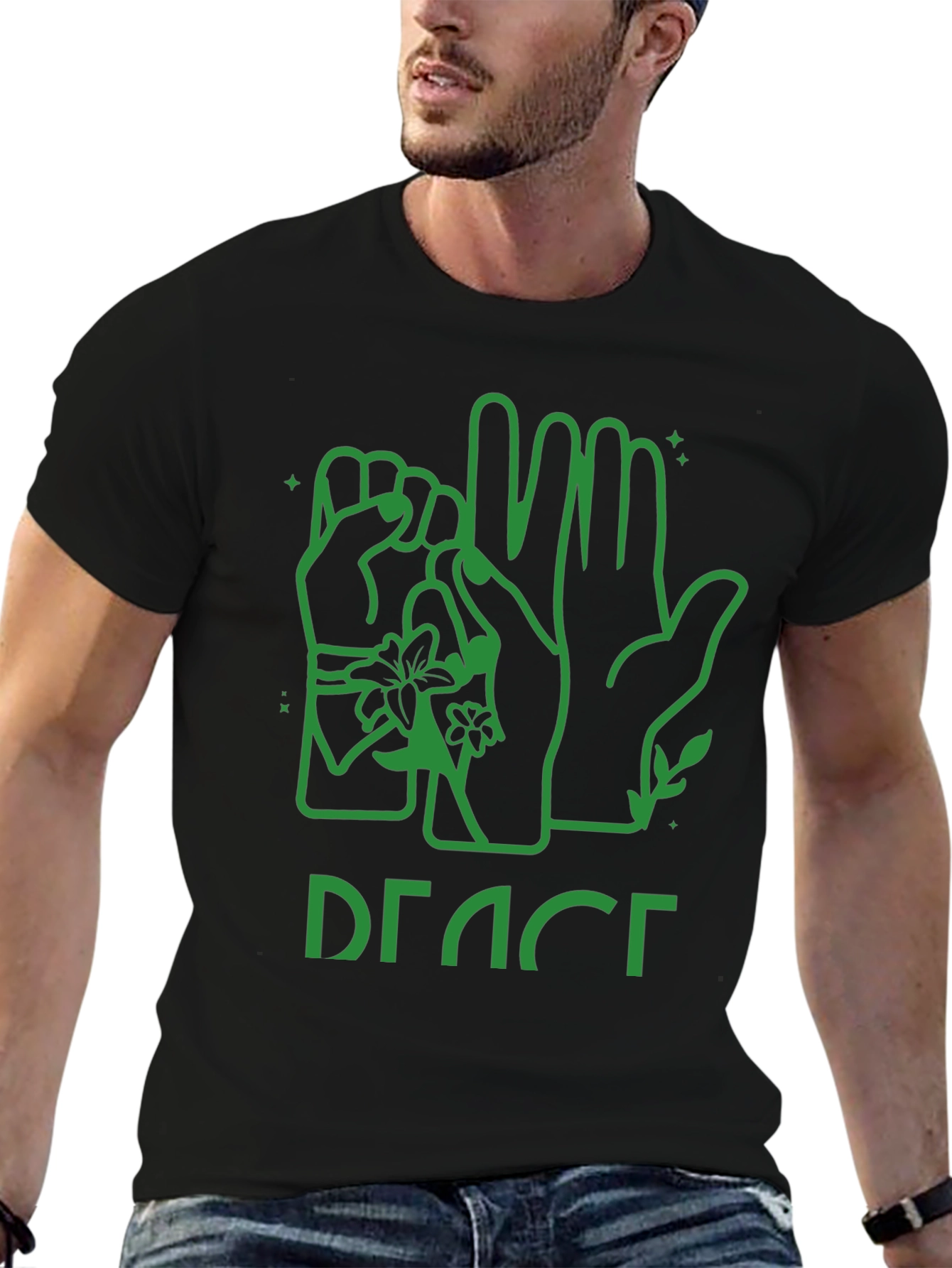 Peace Sign Language Graphic Tee - Black