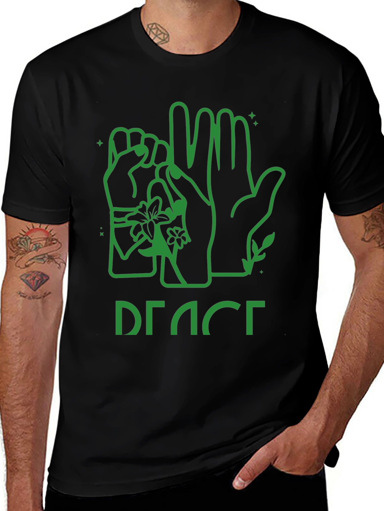 Peace Sign Language Graphic Tee - Black