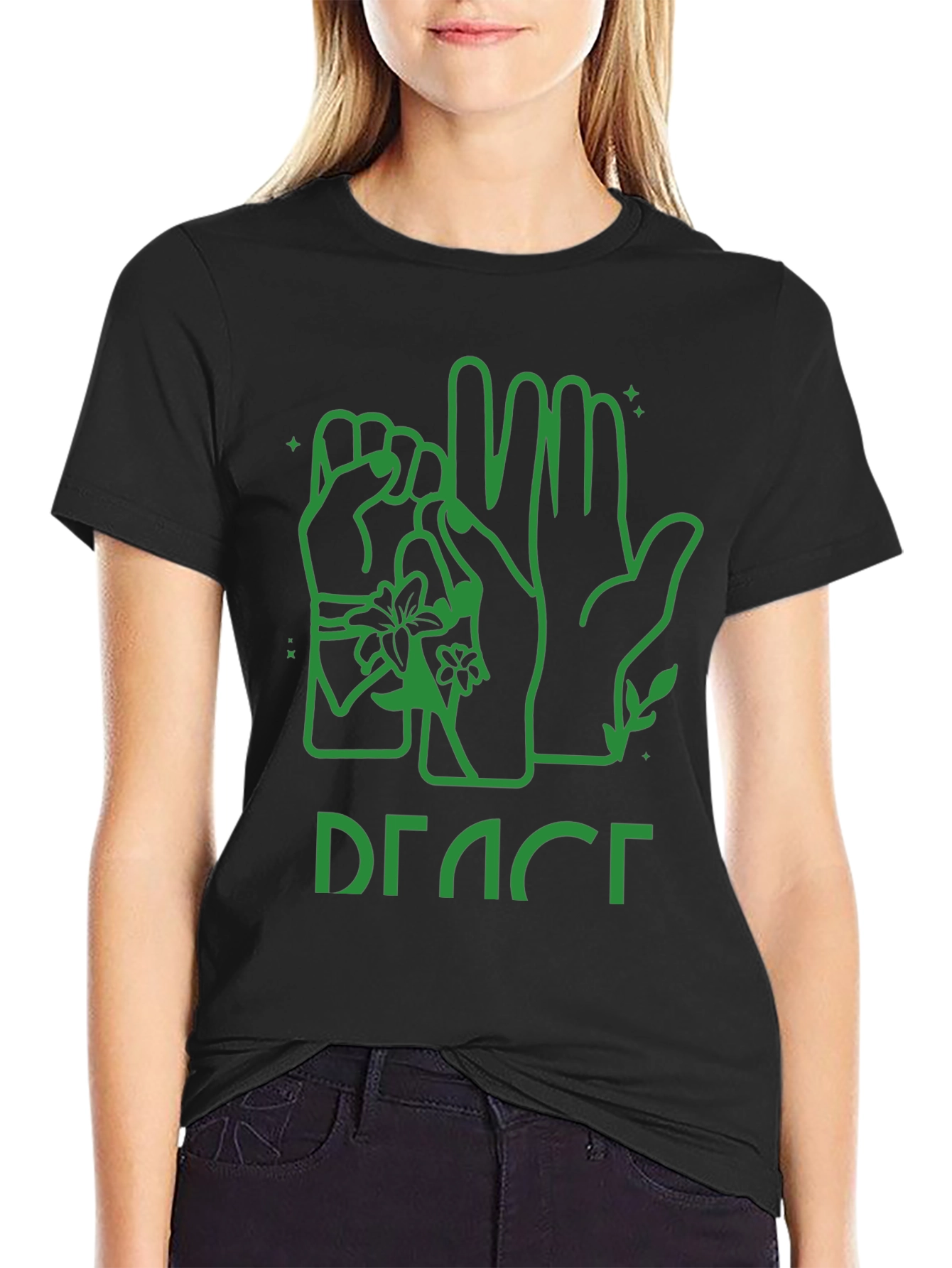 Peace Sign Language Graphic Tee - Black