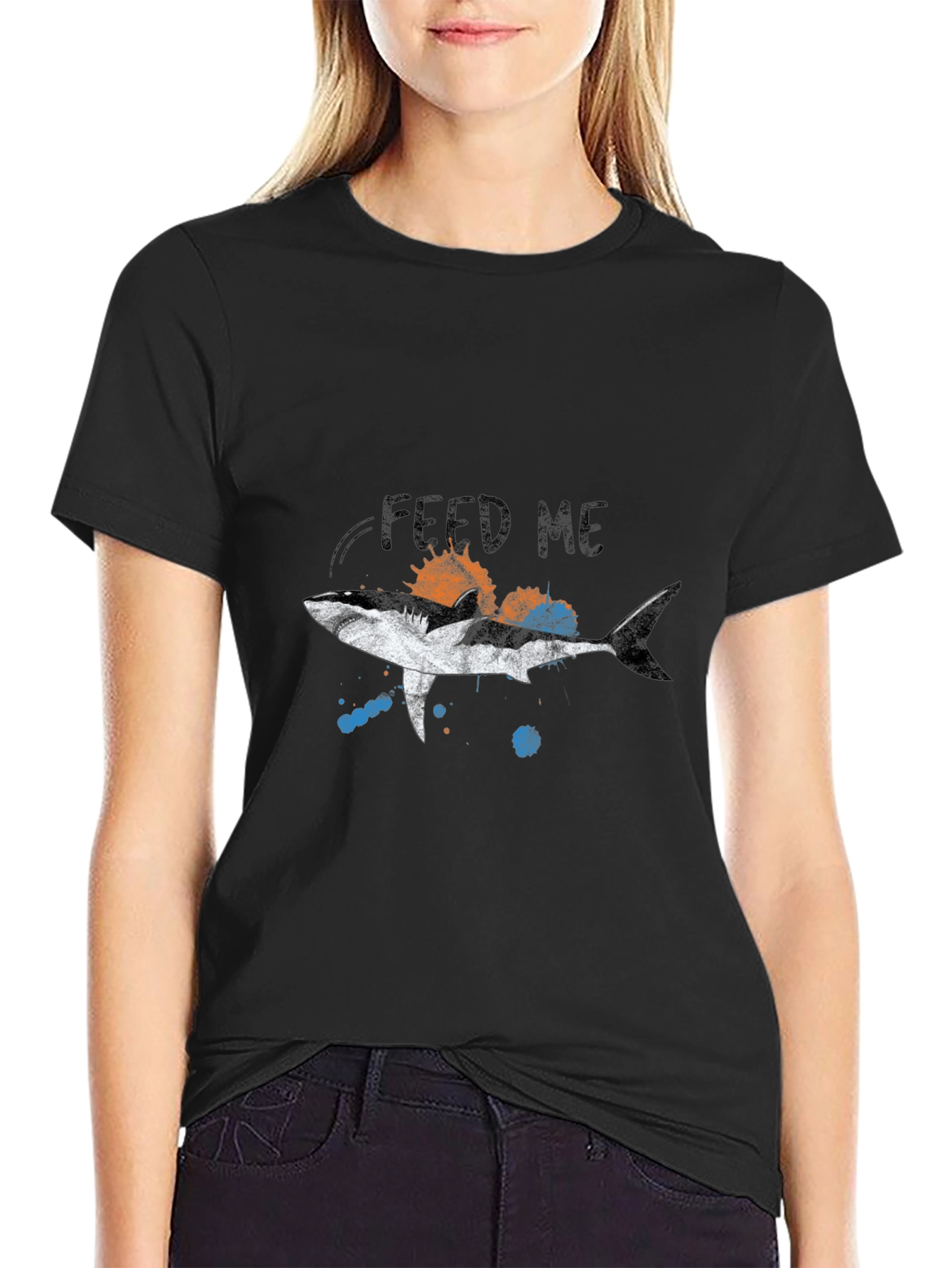 Feed Me Shark Graphic Tee - Black
