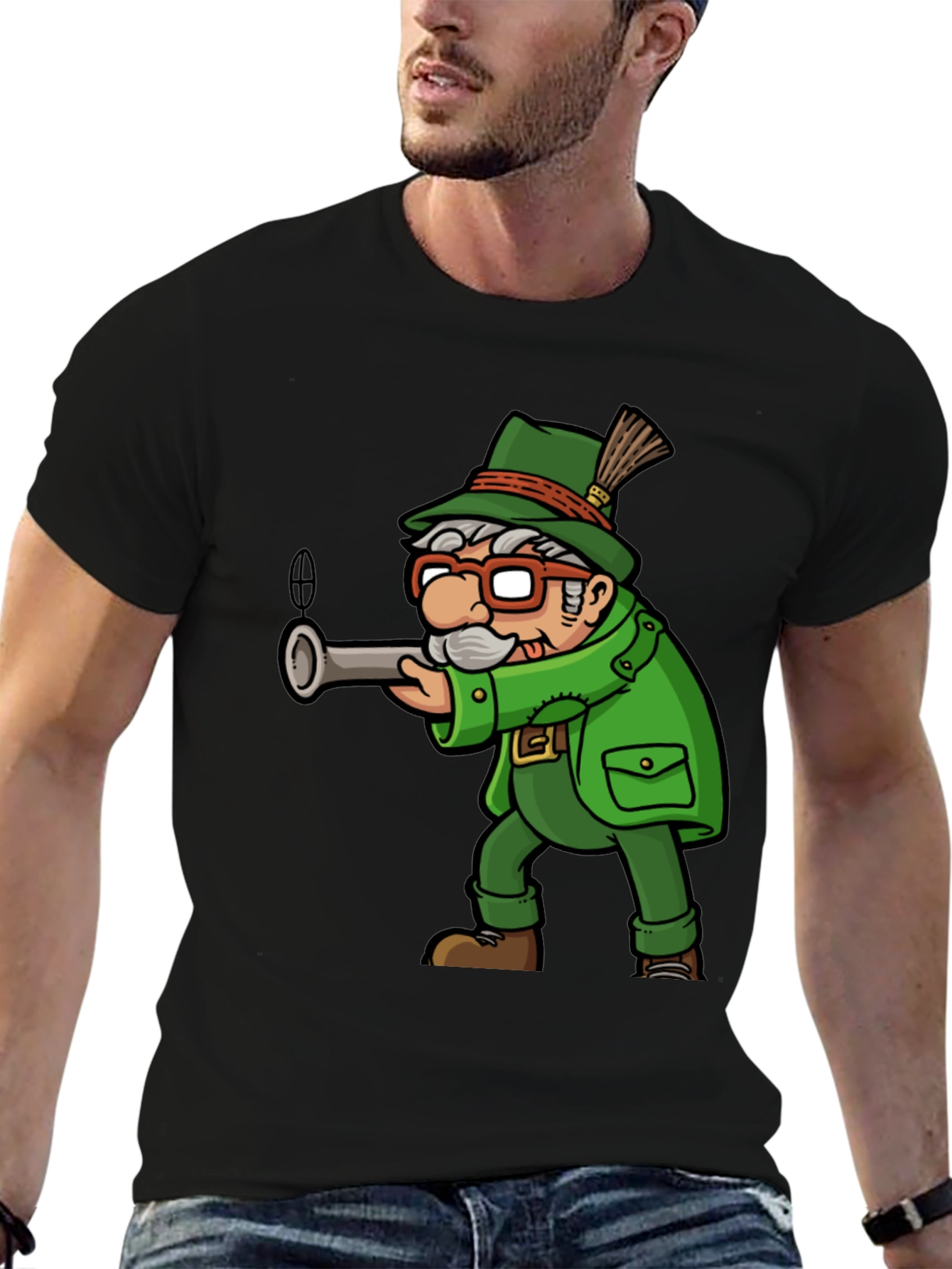 Cartoon Hunter Graphic Tee - Quirky Novelty Shirt