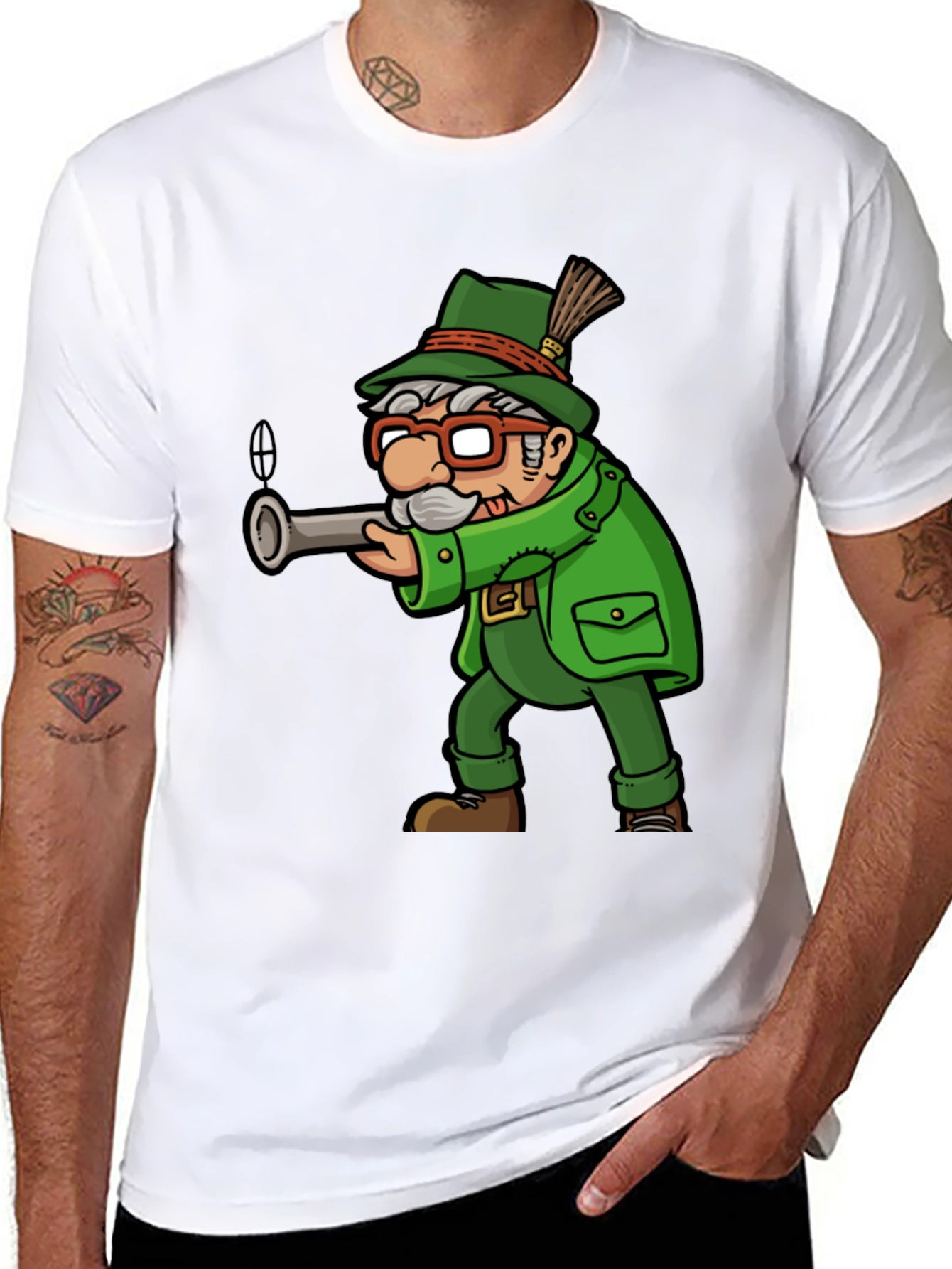 Cartoon Hunter Graphic Tee - Quirky Novelty Shirt