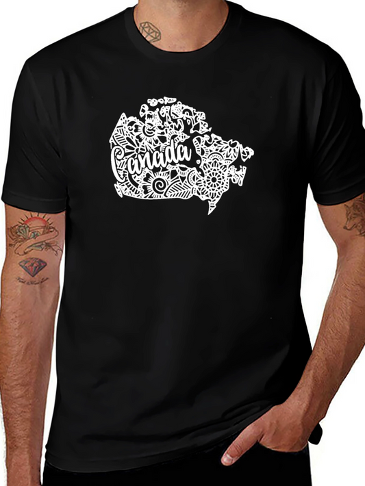 Canada Map Floral T-Shirt - Black Short Sleeve