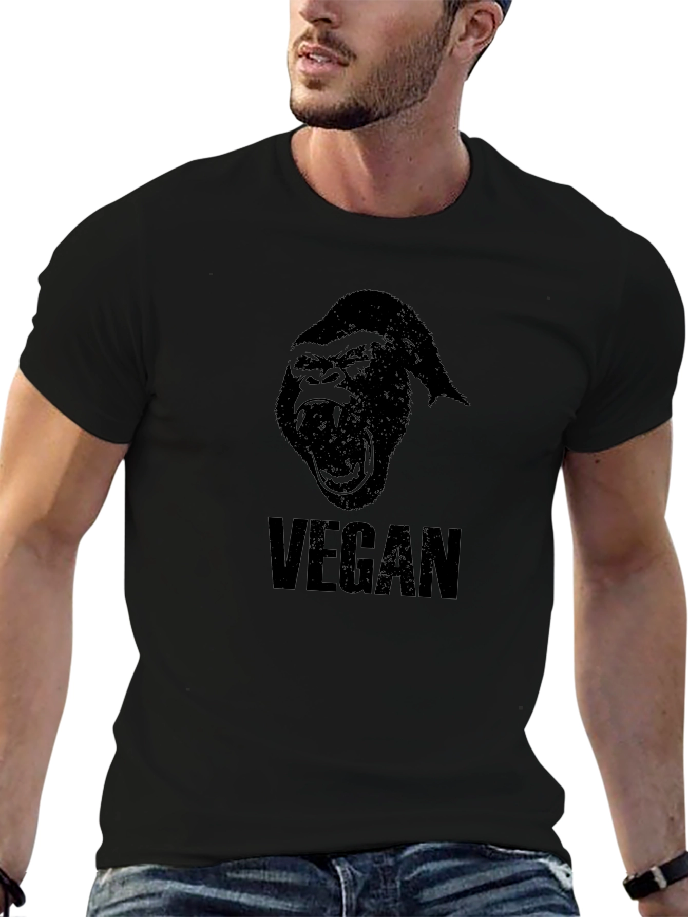 Vegan Gorilla Graphic T-Shirt - Black