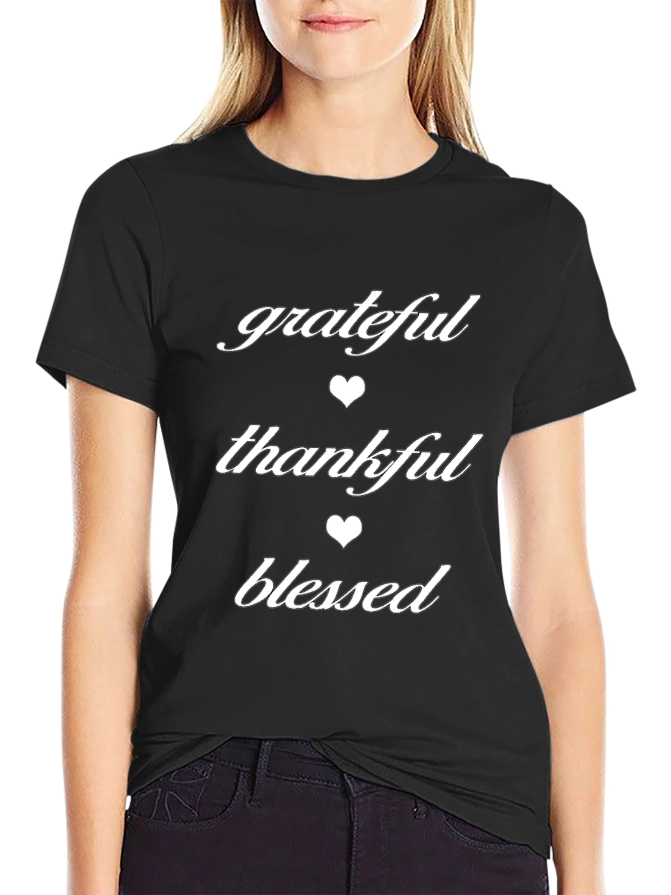 Grateful Thankful Blessed Graphic Tee - Black