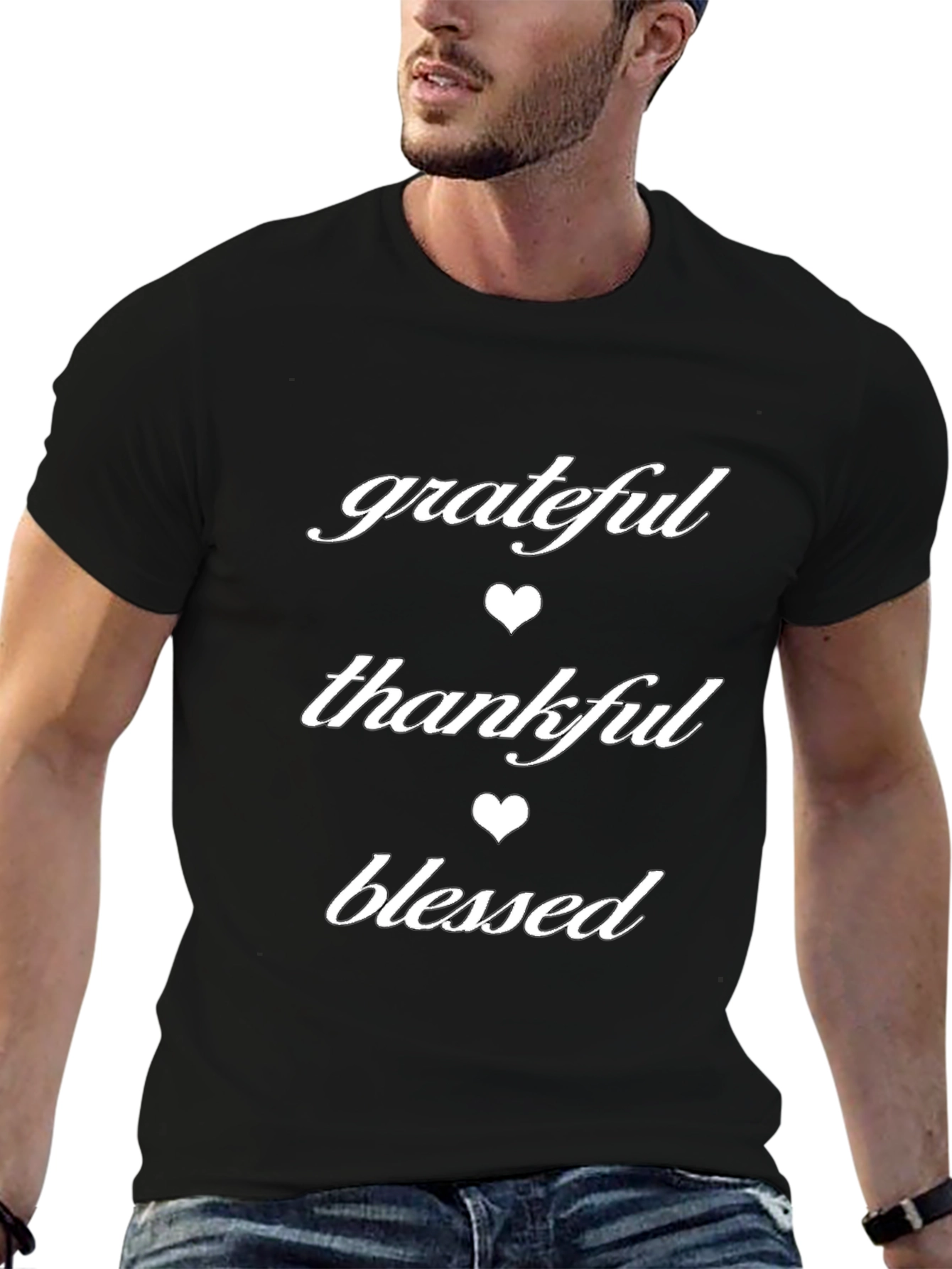 Grateful Thankful Blessed Graphic Tee - Black