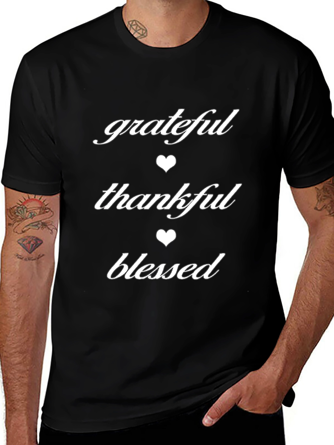 Grateful Thankful Blessed Graphic Tee - Black