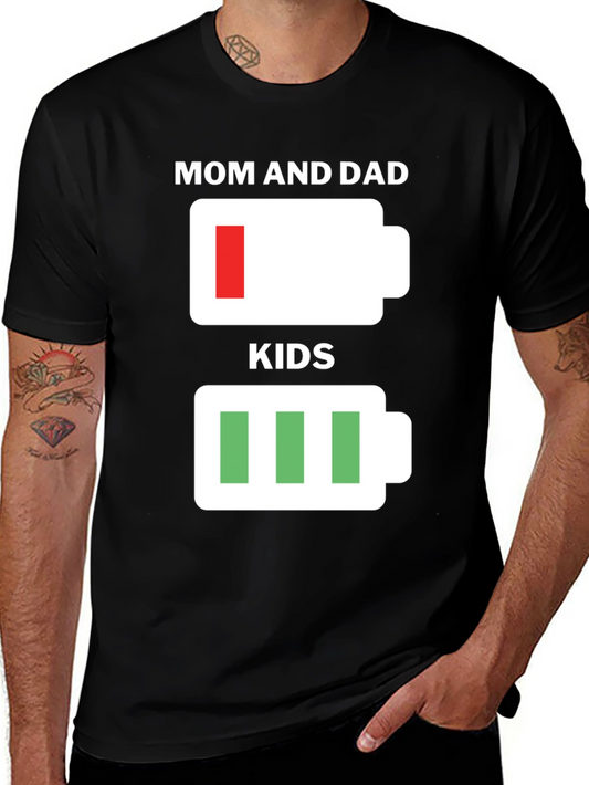 Funny Mom & Dad Low Battery Kids Full Battery Black T-Shirt