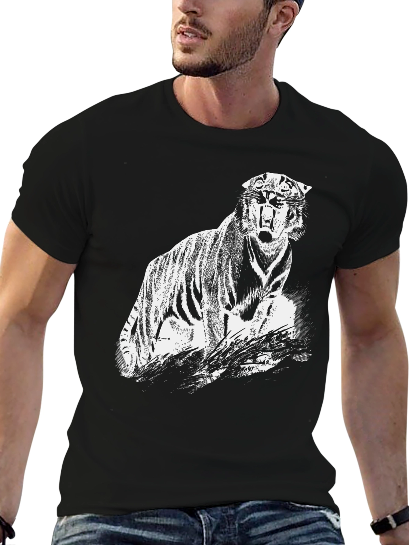 Tiger Graphic Print Black T-Shirt