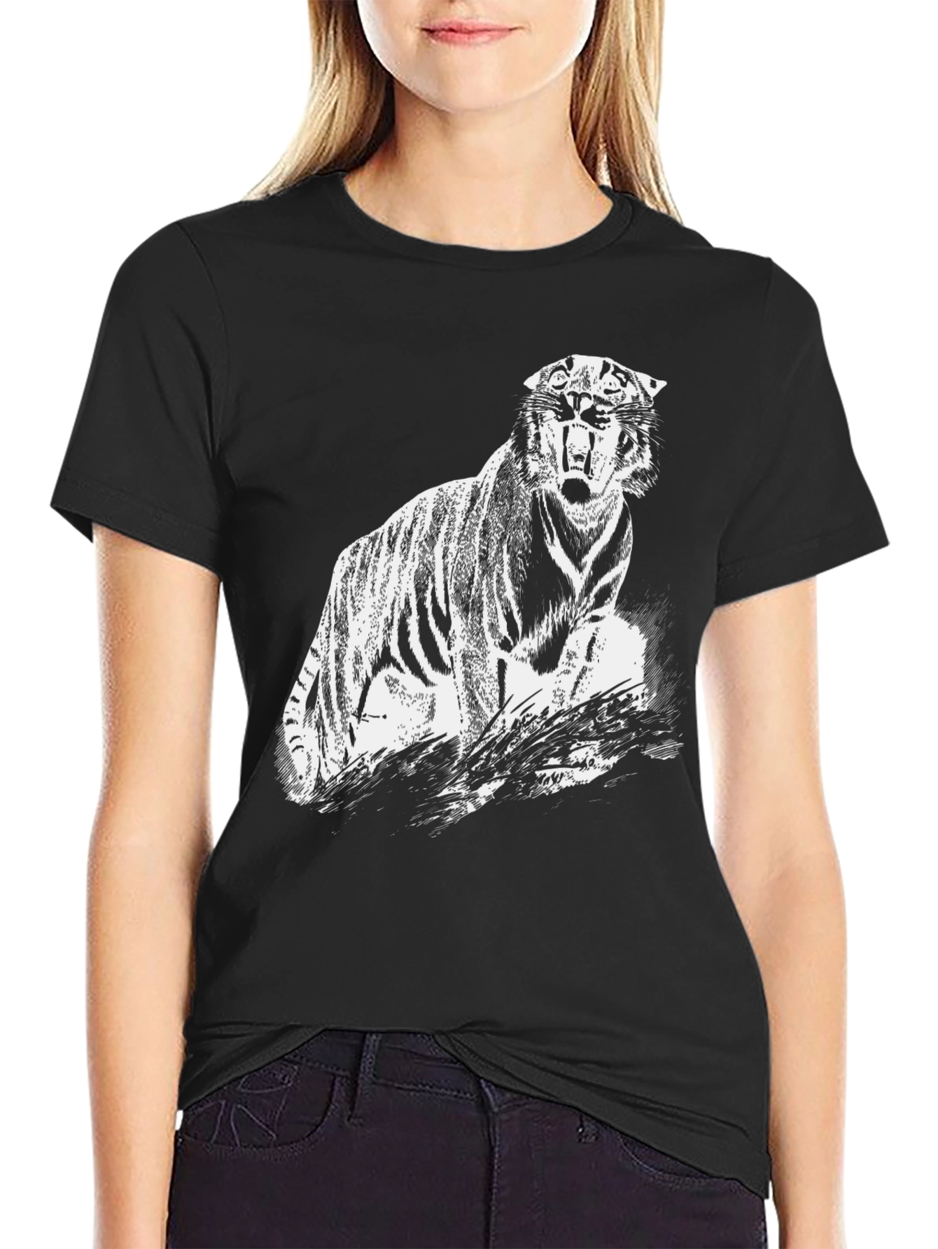 Tiger Graphic Print Black T-Shirt