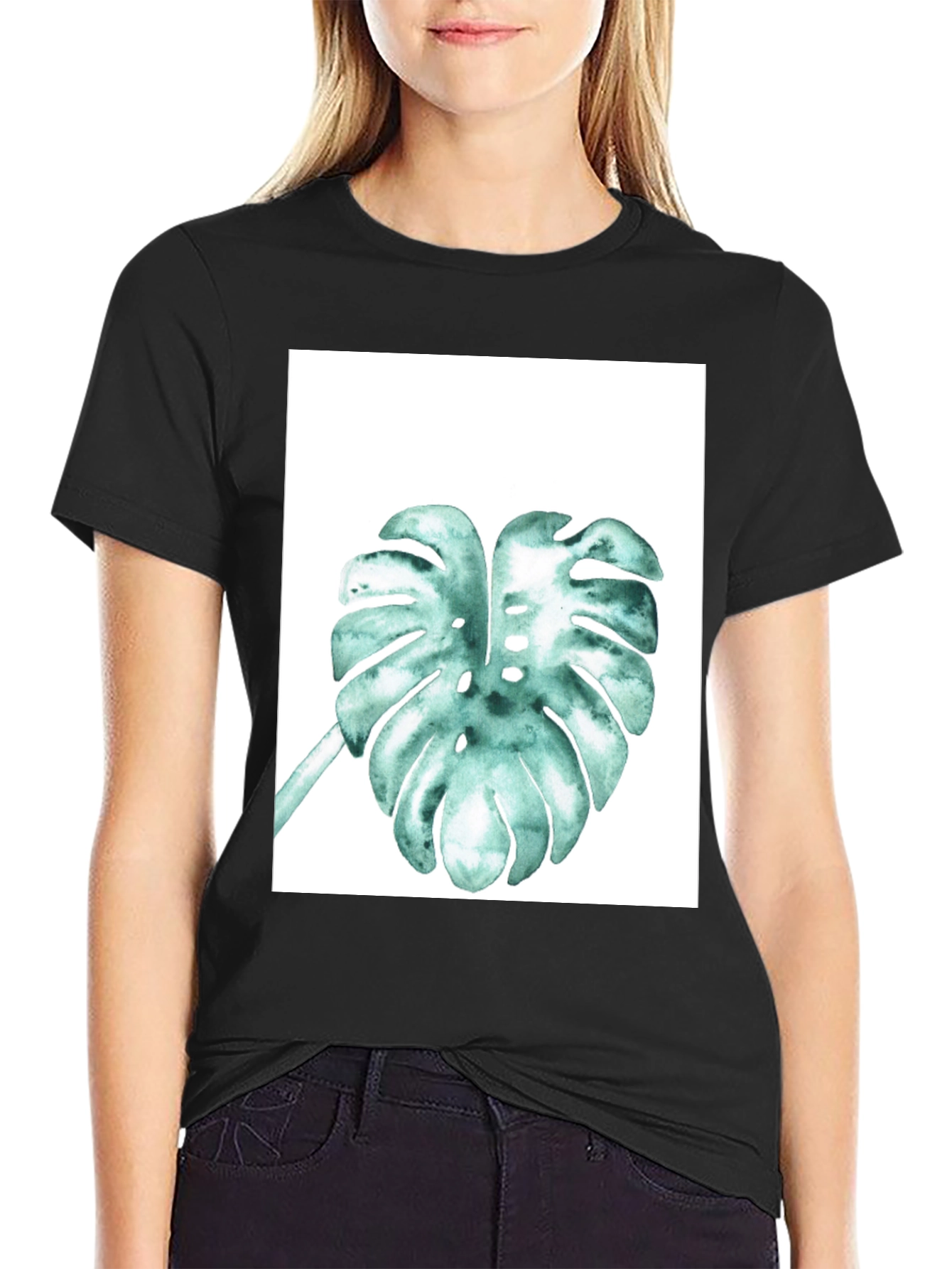Monstera Leaf Graphic Tee - Black Cotton Comfort