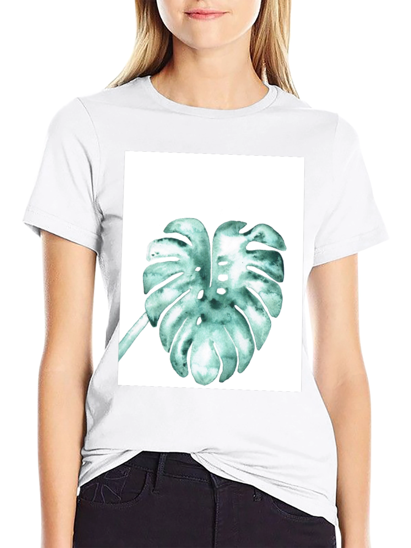 Monstera Leaf Graphic Tee - Black Cotton Comfort