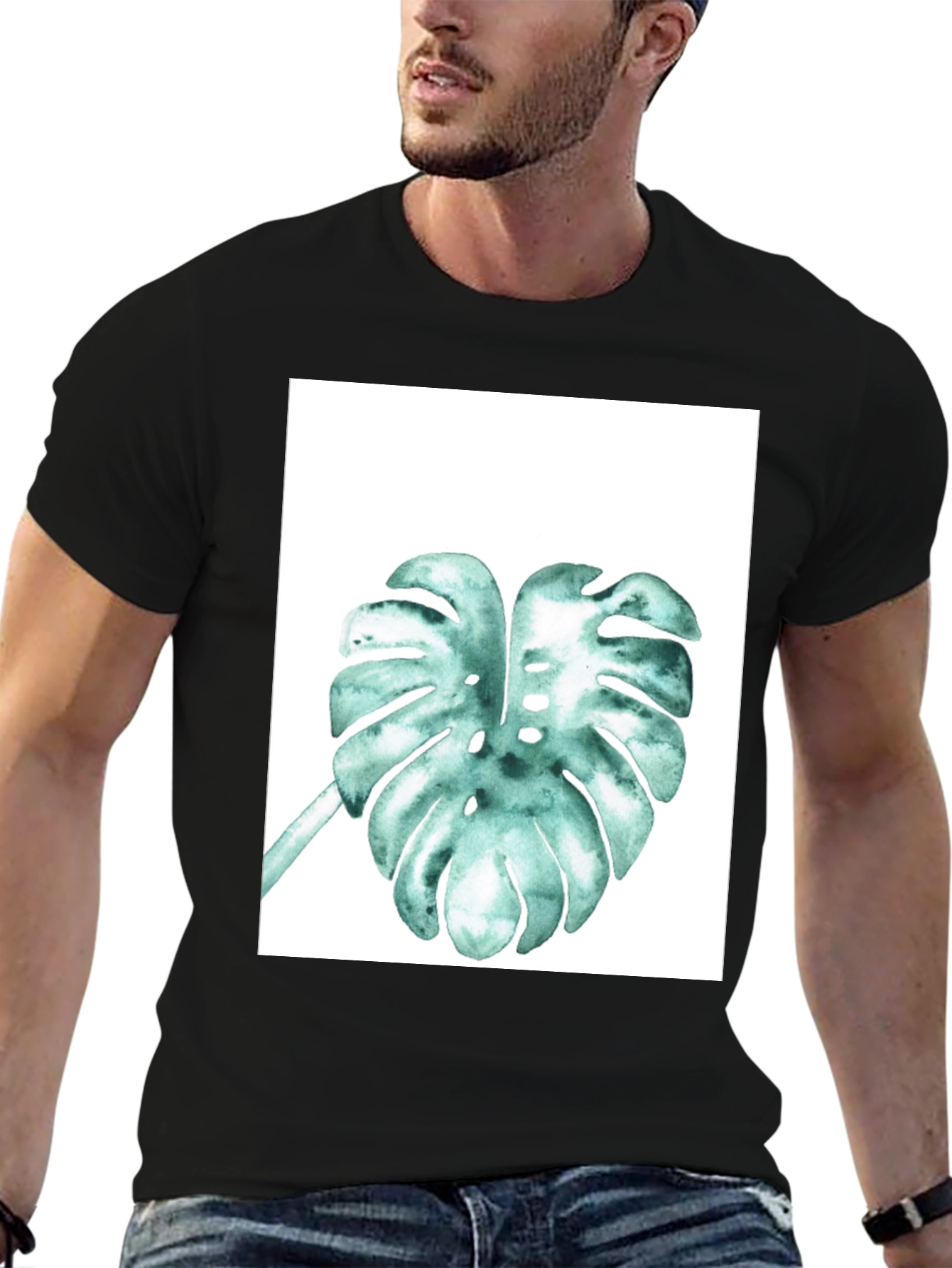 Monstera Leaf Graphic Tee - Black Cotton Comfort