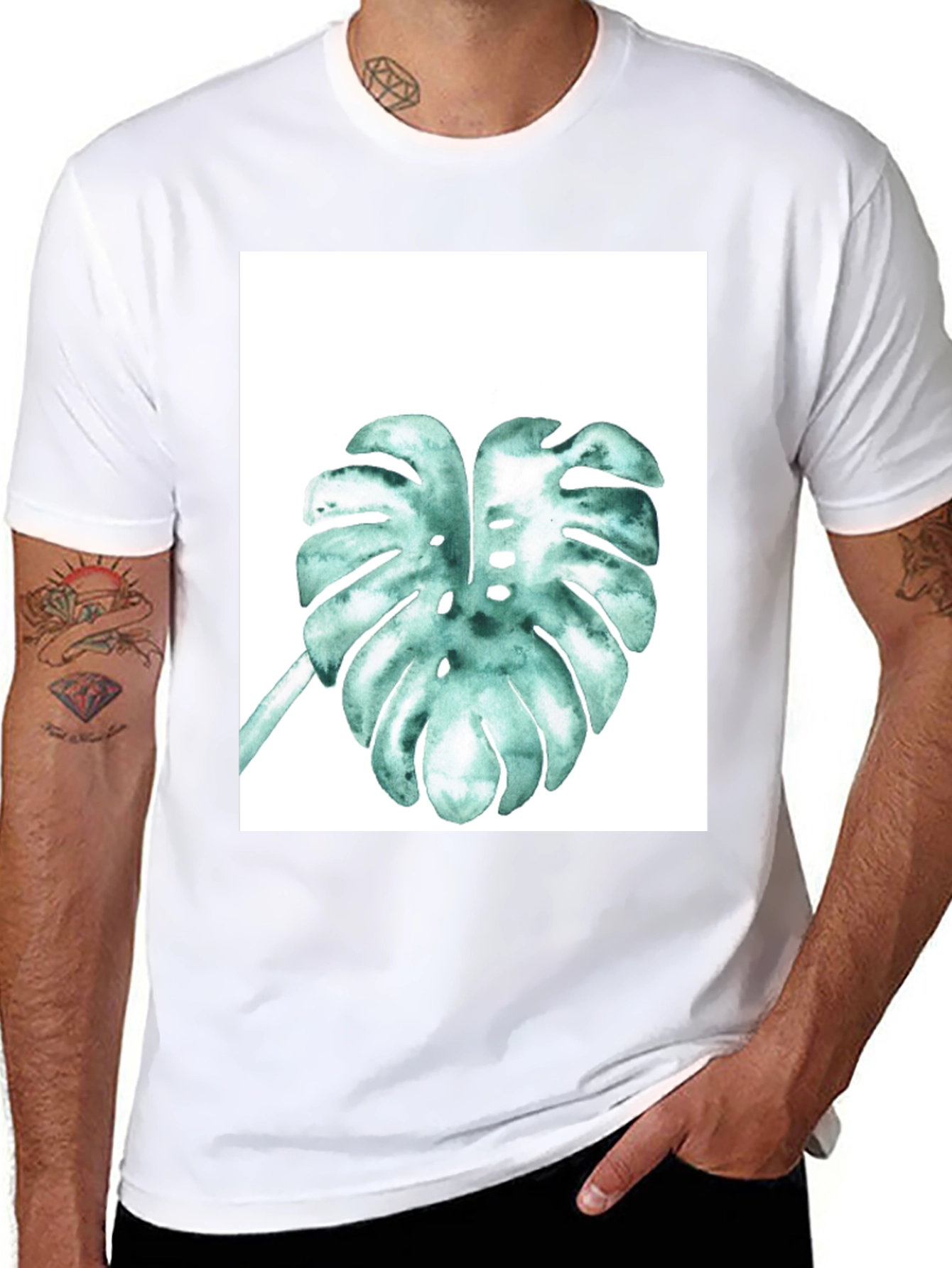 Monstera Leaf Graphic Tee - Black Cotton Comfort