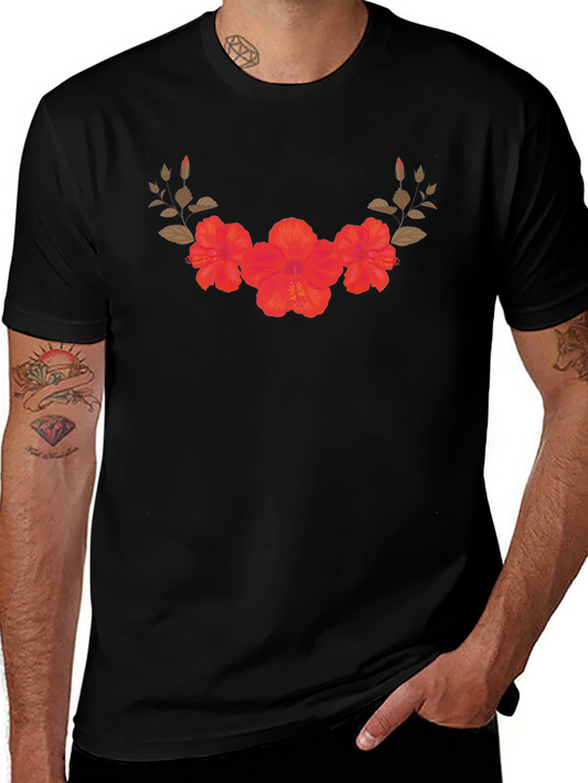Hibiscus Floral Graphic Tee - Stylish Mens Black T-Shirt