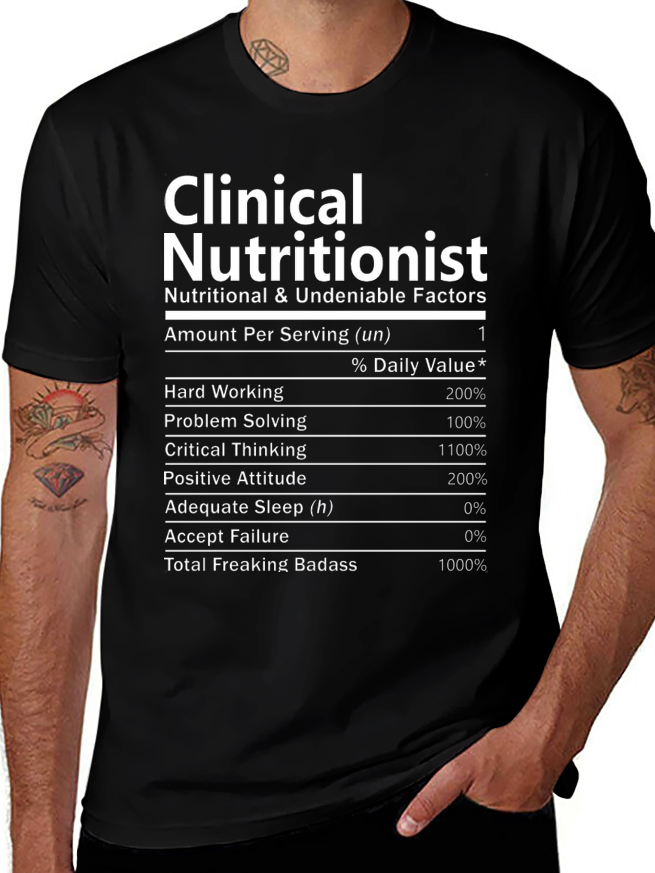 Clinical Nutritionist Funny T-Shirt Nutrition Facts