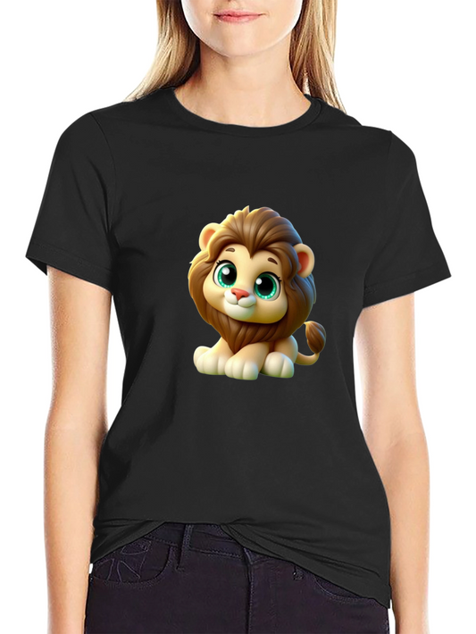 Cute Cartoon Lion Graphic Black T-Shirt