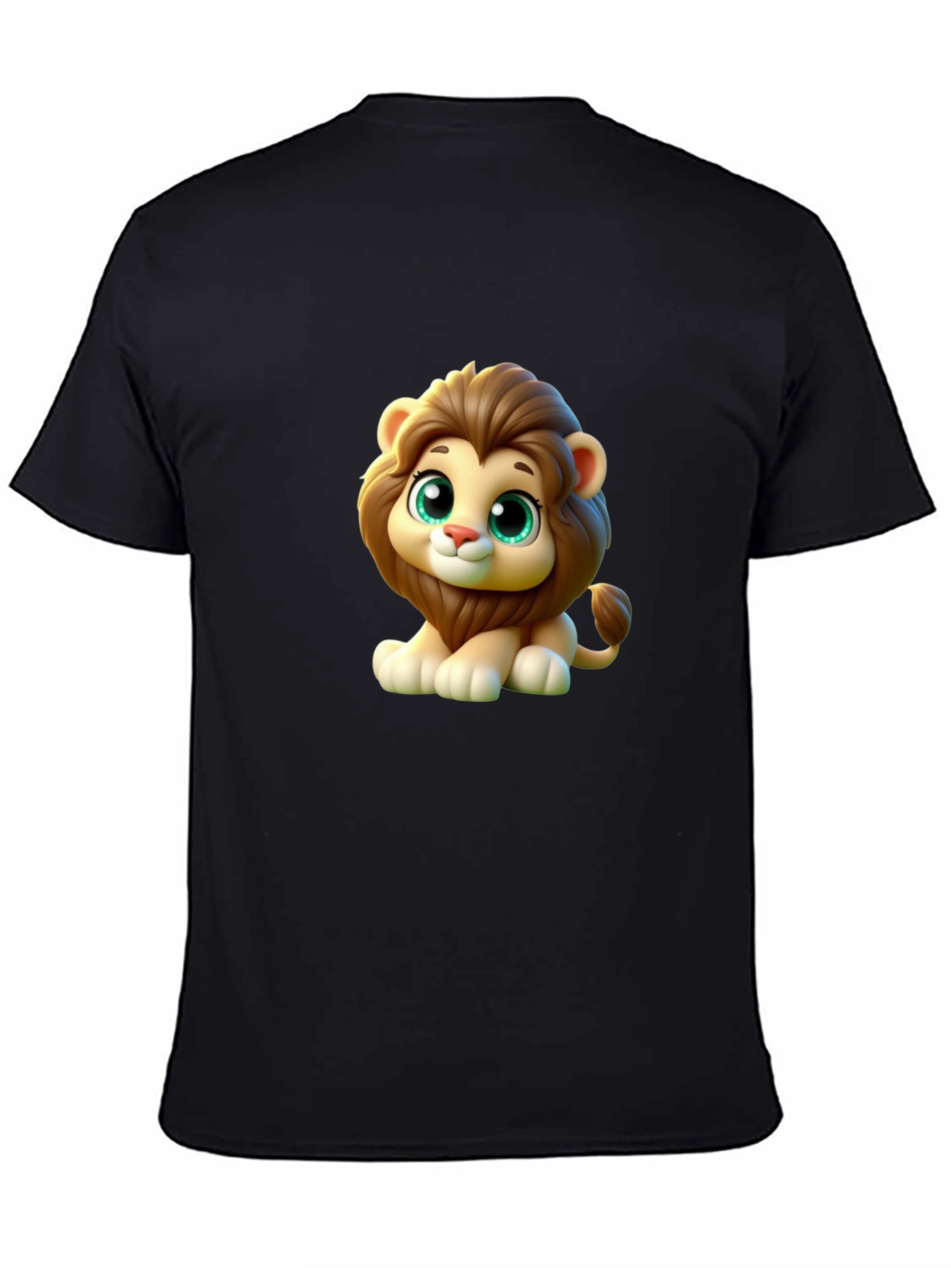 Cute Cartoon Lion Graphic Black T-Shirt