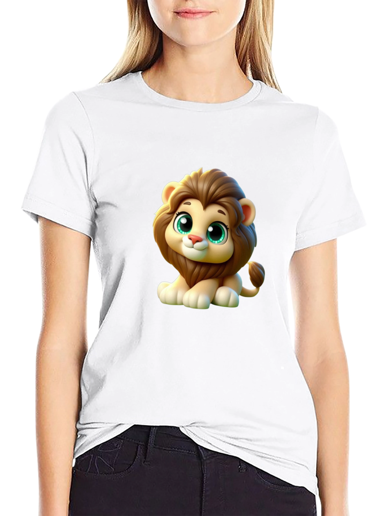 Cute Cartoon Lion Graphic Black T-Shirt