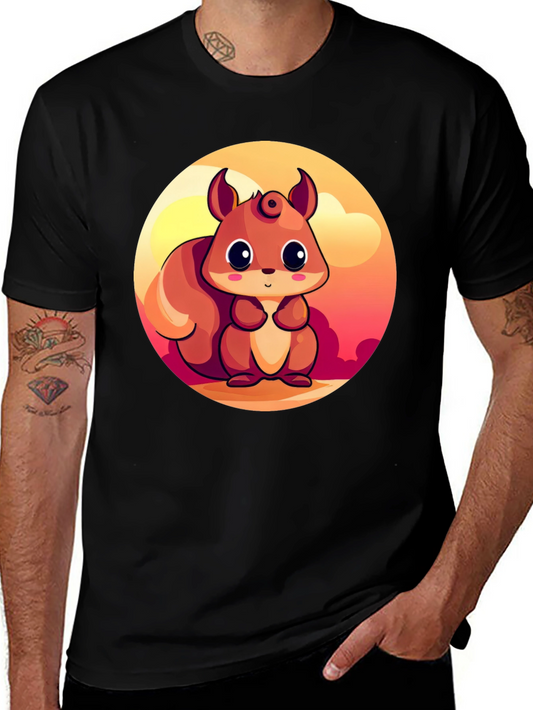 Cute Squirrel Graphic T-Shirt - Black