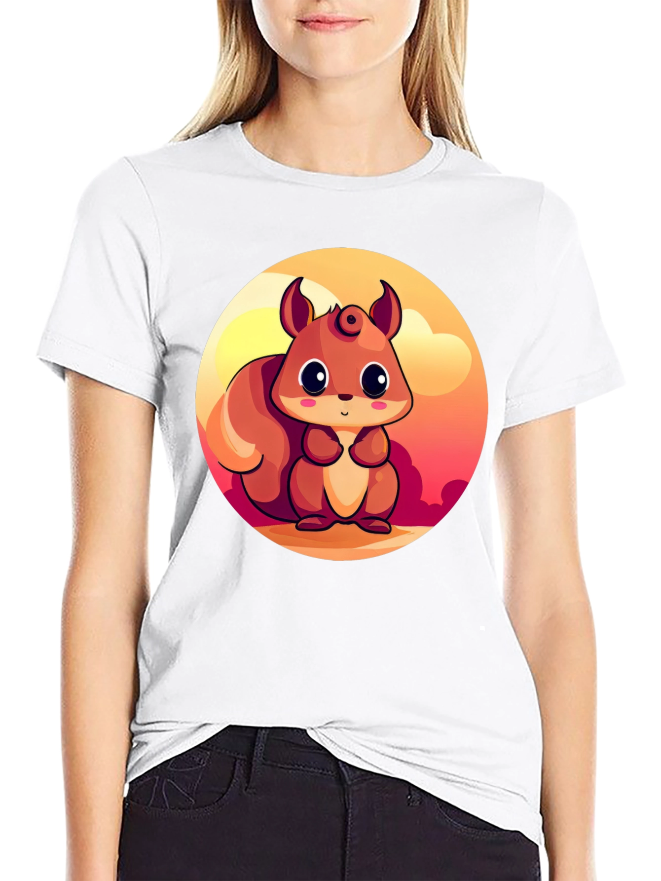 Cute Squirrel Graphic T-Shirt - Black