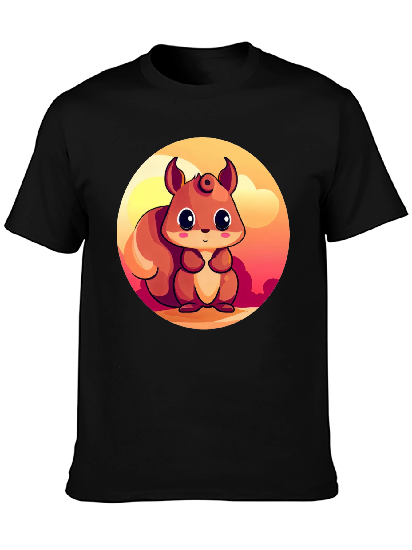 Cute Squirrel Graphic T-Shirt - Black